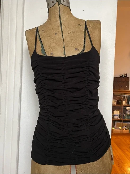 Black Ruched Spaghetti Strap Tank Top - Picture 1 of 5